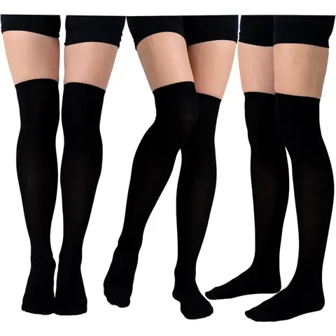 Women's Soft Breathable Comfortable Cotton Thigh-High Wrap Stockings (3 Pairs, Black) - Casual Everyday, Art Photo, Cosplay Use