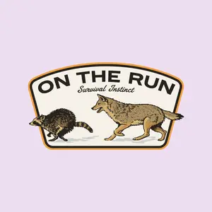 On The Run Sticker, Coyote vs Raccoon Decal, Wildlife Hunting Humor Vinyl Sticker for Truck Laptop, Gear