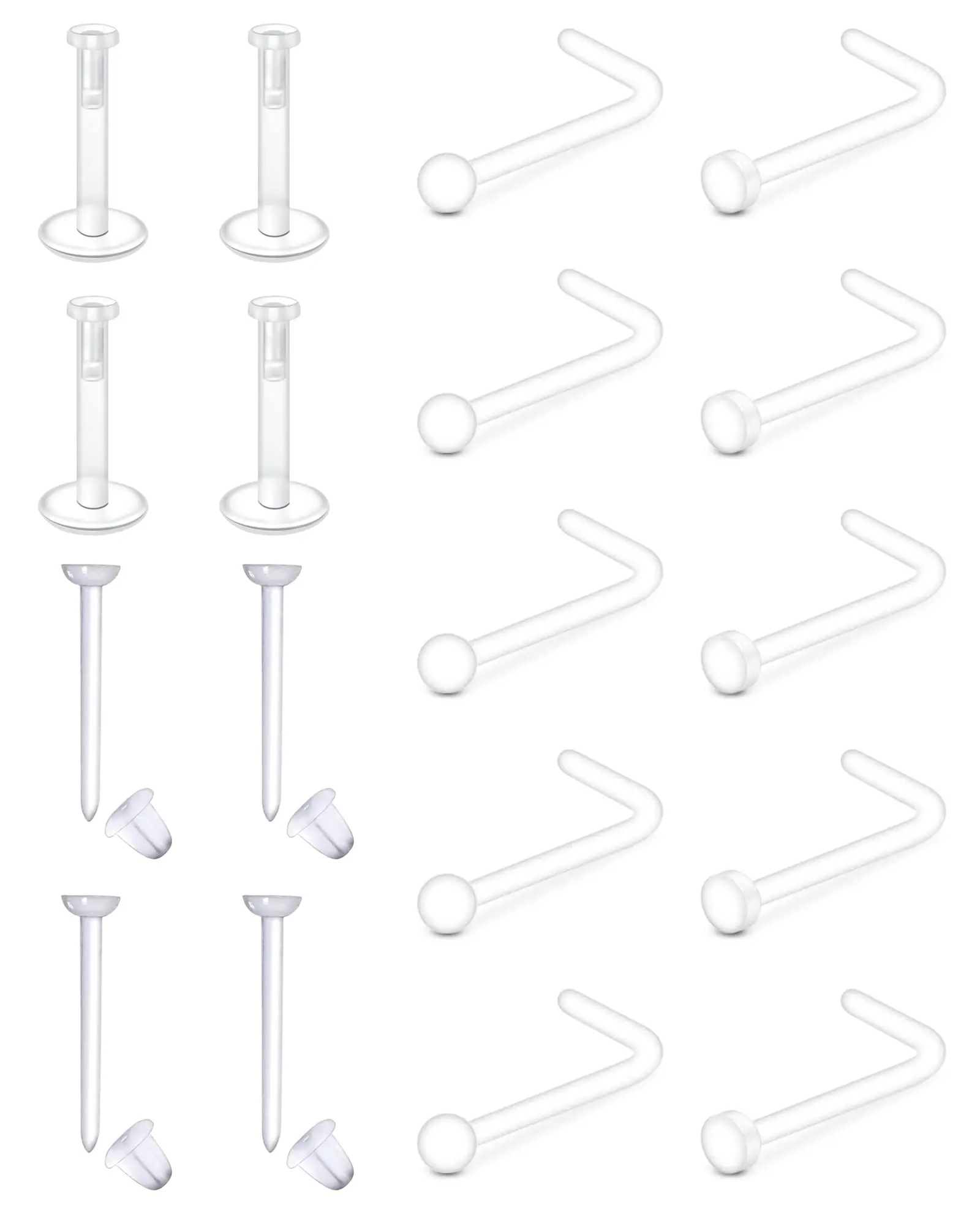 QWALIT Clear Nose Studs Clear Nose Rings for Work 20G Clear Nose Piercing Plastics Nose Retainer for Surgery Nose Ring Spacers Nose Rings Retainer Septum Retainer Clear Lip Rings Plastic Earrings Studs
