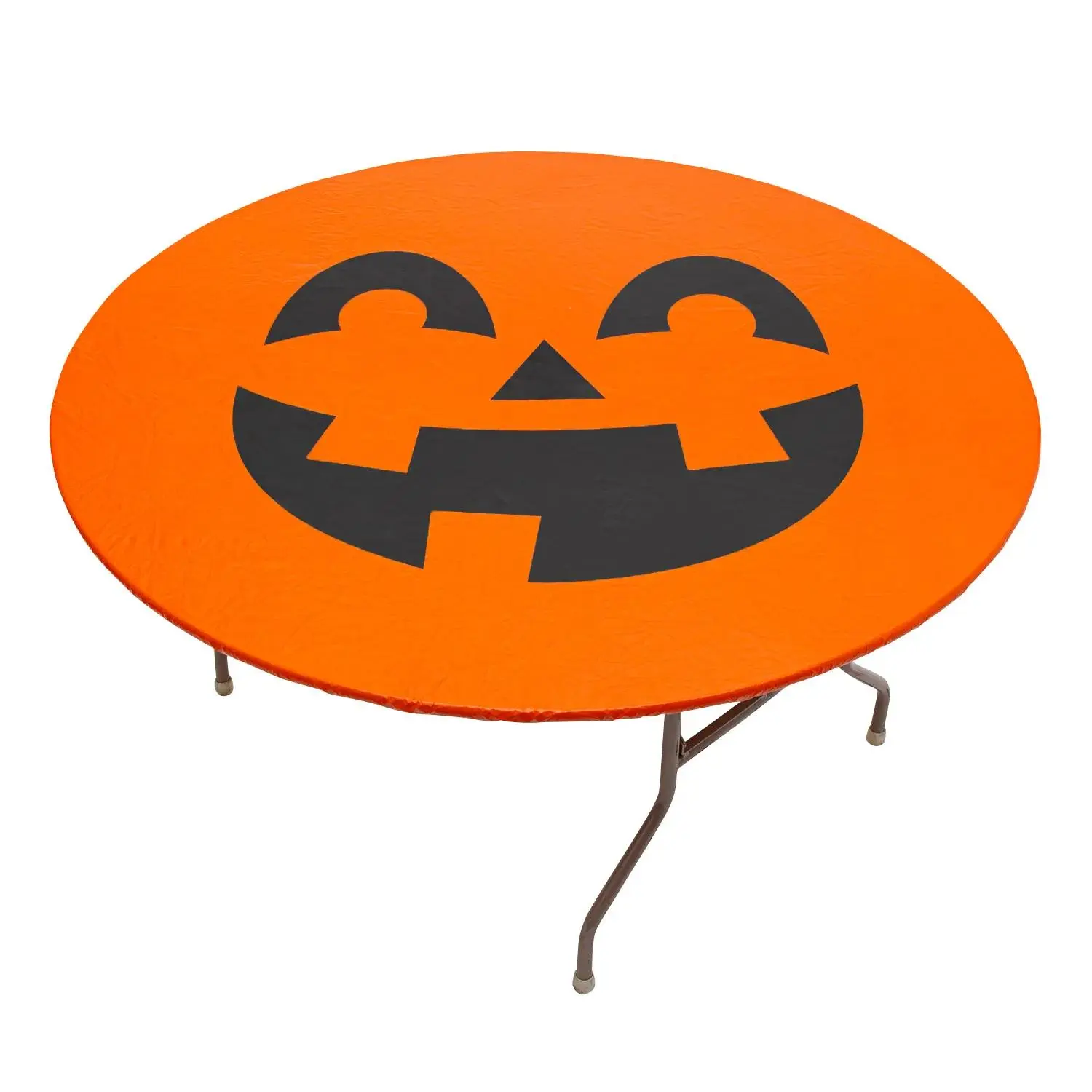Fun Express 72" Jack-O’-Lantern Fitted Round Plastic Disposable Tablecloth