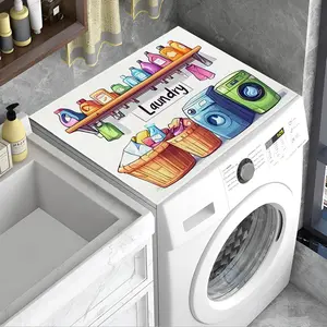 Cartoon Letter Print Washing Machine Top Protector Pad, Durable Fabric Cover, Household Dust Cover for Laundry Protection, Easy to Clean Home Appliance Accessory