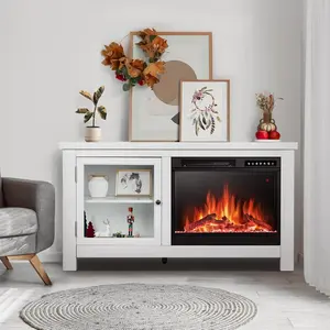R.W.FLAME 48" Electric Fireplace with Mantel- 4 Flame Colors, 12 Adjustable Color Effect, Remote Control, Overheat Protection, Space Heater for Living Room, Bedroom