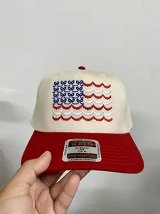 Patriotic Bow American Flag Embroidered Hat – USA Trucker Cap | 4th of July Hat, Red White & Blue, Western Cowgirl, Preppy Summer Hat, Cute USA Hat