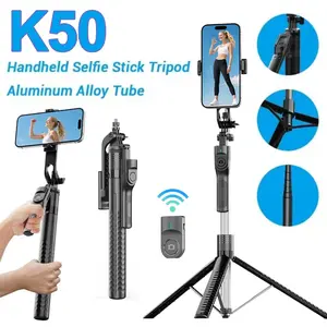 K50 Extendable Phone Tripod Selfie Stick, Smartphone, Max Extension 74.8 Inches, 360° Rotation, Wireless Remote Control, Portable, Foldable, Bluetooth-compatible Compatible