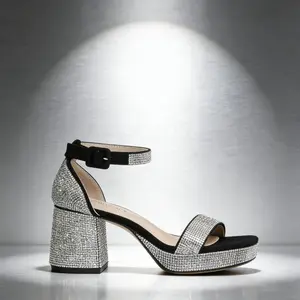 Crystal Ankle Strap Sandals Trendy Chunky Heels for Women | Comfort & Style