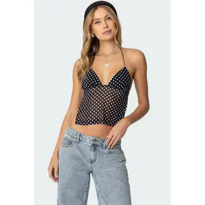 Polka Dot Backless Chiffon Top