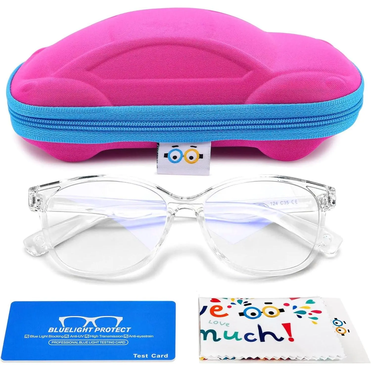 Blue Light Glasses for  Girls Boys with Cute  Case, UV400 Protection, Anti Blue Ray Age3-12