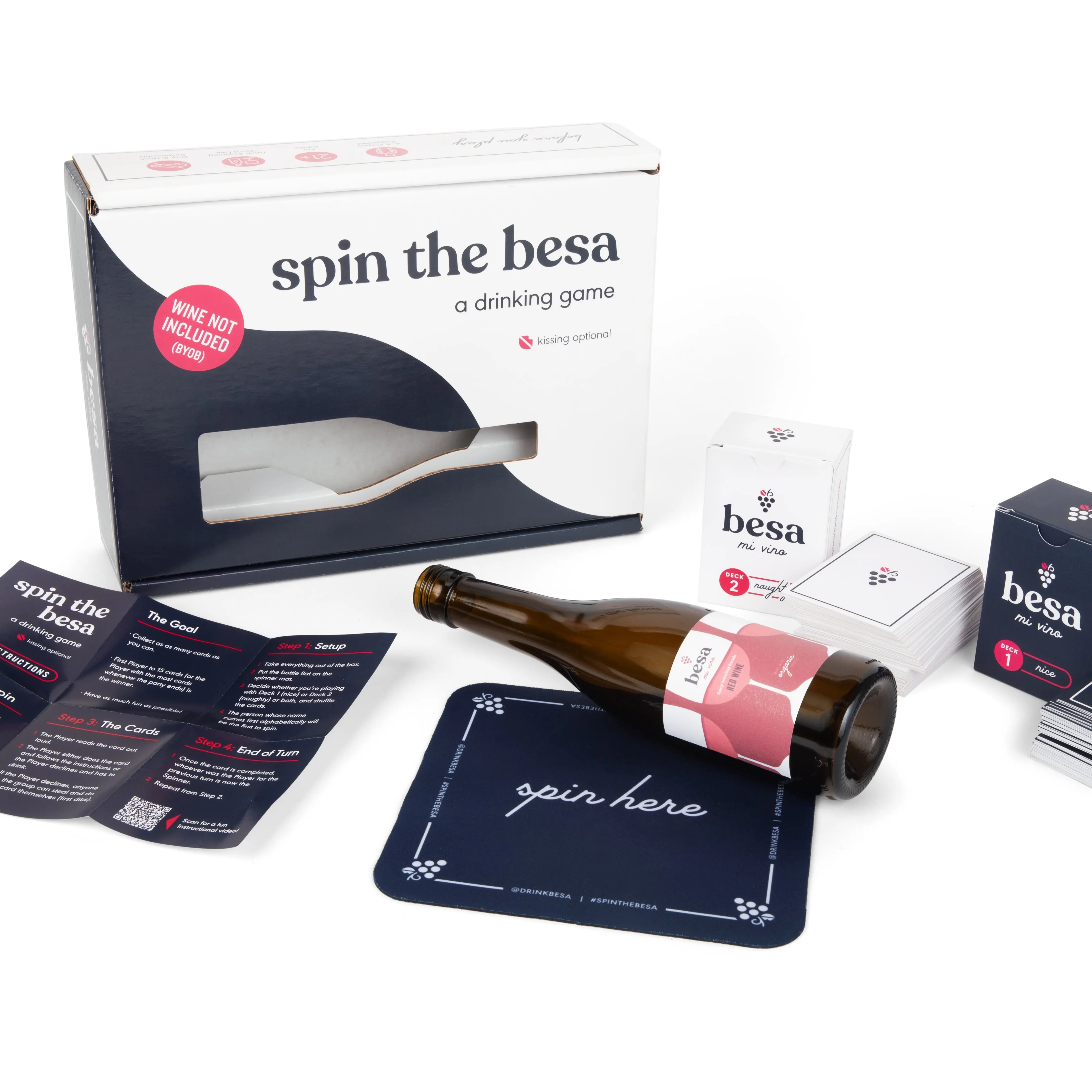 Spin the Besa - The Drinking Game for Adult Game Night - 200+ Truth/Dare/Challenge Cards. A "Spin" on The Original Spin the Bottle Party Game by Besa mi vino.