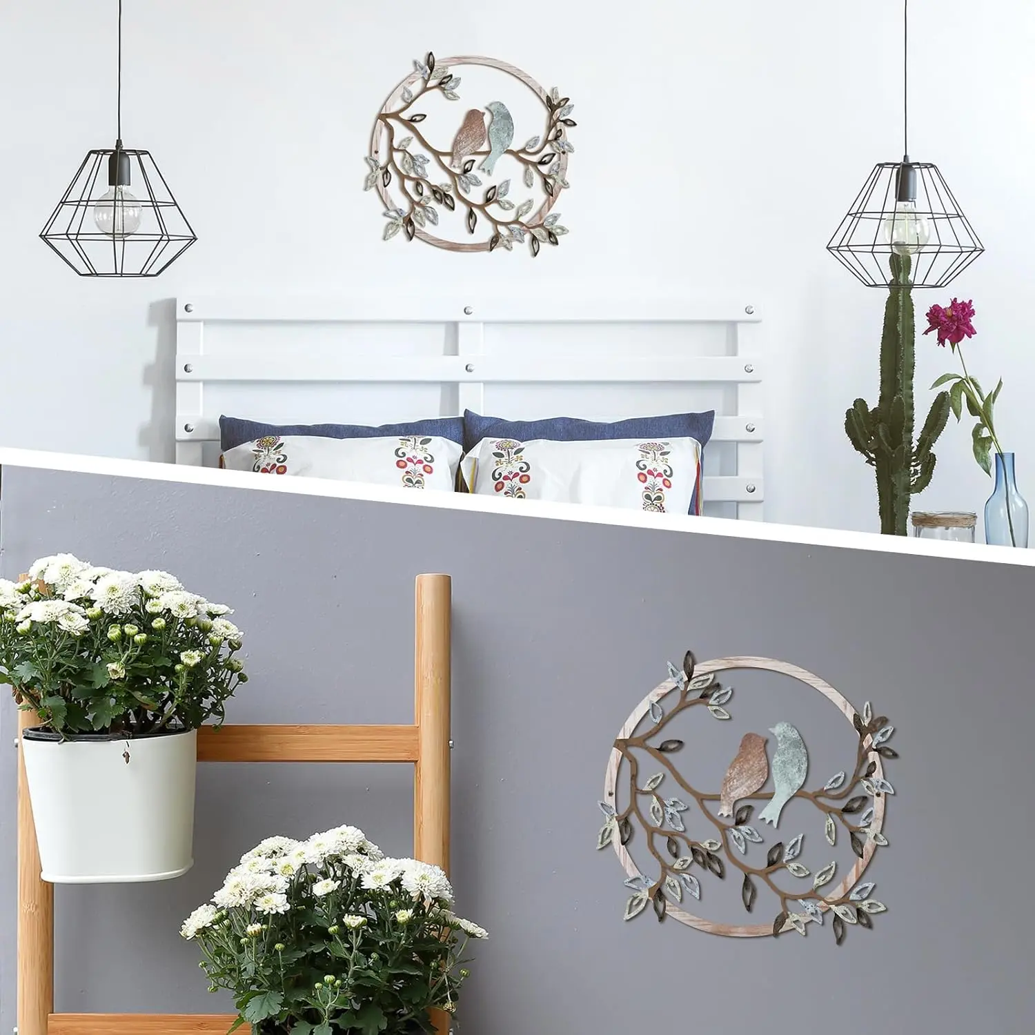 1pcs Metal Wall Art Bird on Tree Branch Silhouette Bird Art Decor for Living Room Garden Bedroom Office Home Wall Housewarming Party Decor(Fresh Color)