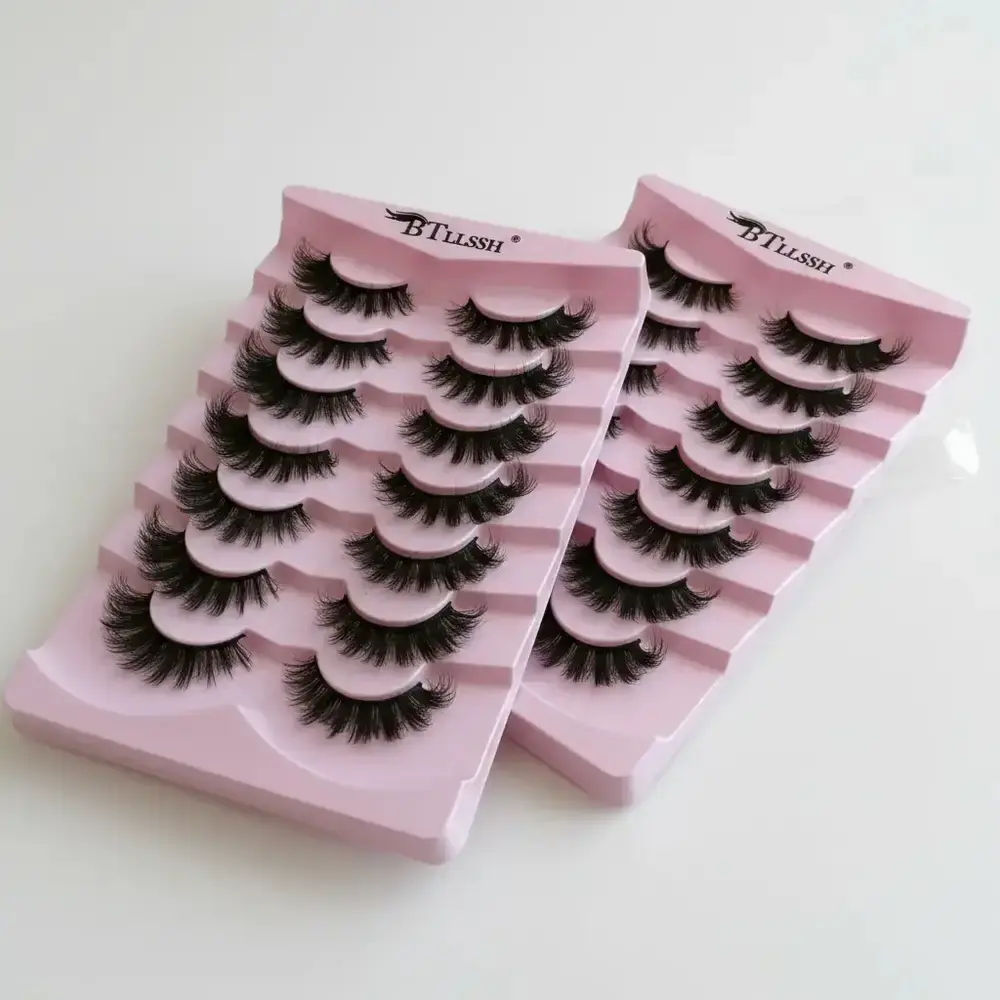 Summer Wispy False Eyelashes Bundle, Cosmetic False Lashes, 14 Pairs Black Polyester Naturally Curly Eyelash Clusters for Eye Makeup Enhancement Volume Lash Clusters