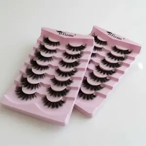 Summer Wispy False Eyelashes Bundle, Cosmetic False Lashes, 14 Pairs Black Polyester Naturally Curly Eyelash Clusters for Eye Makeup Enhancement Volume Lash Clusters