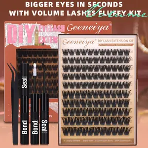 Geeneiya Lush 100D Volume Lash Extension Kit Fluffy Eyelash Extension Kit DIY Individual Eyelashes Kit with Lash Bond and Seal And tweezers (D Curvature) Makeup Cosmetic