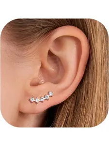 Hypoallergenic Silver Earrings for Women 925 Sterling Silver Stud Earrings Cubic Zirconia Climber Earrings Stack Dainty Stud Earrings Silver/Gold