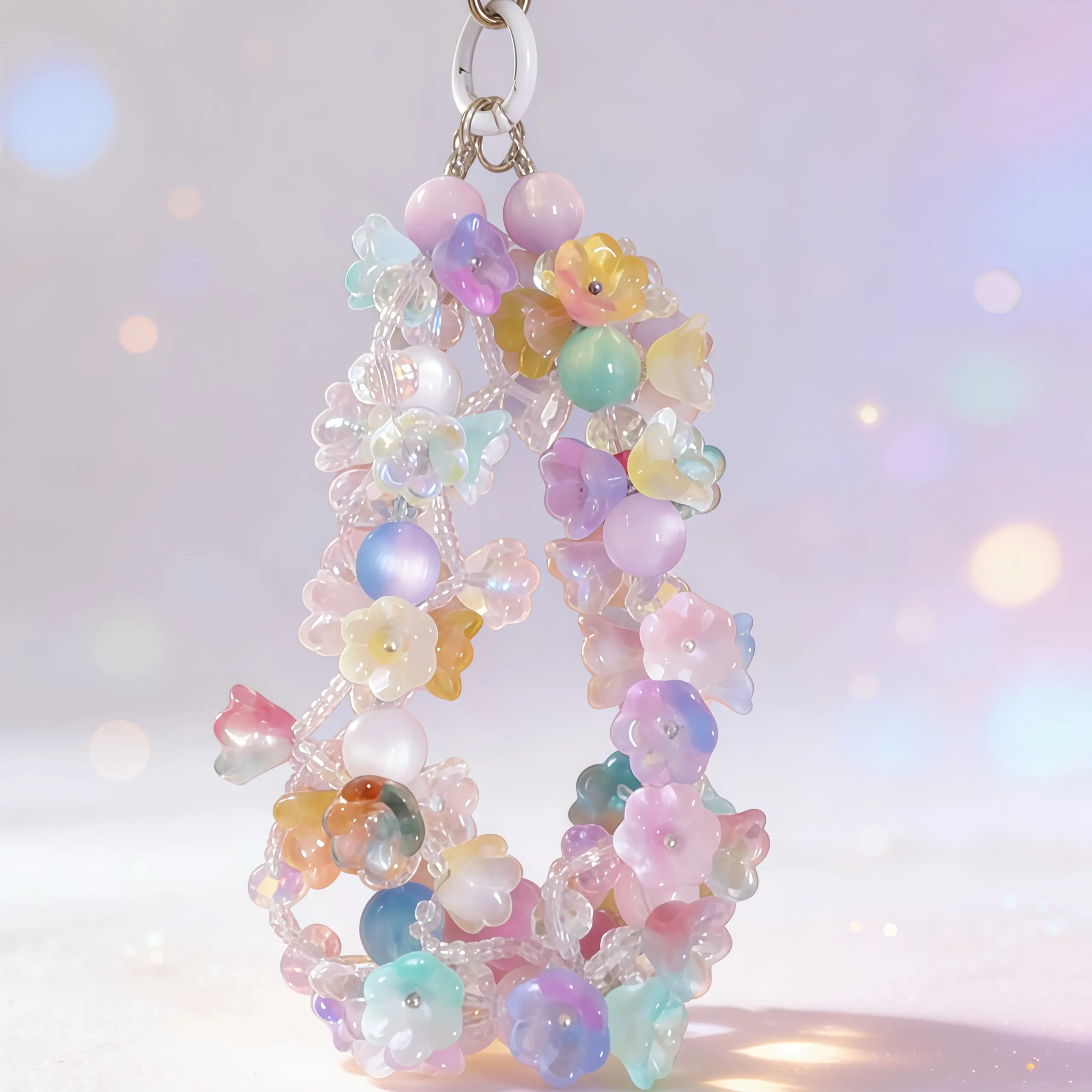 Handmade Colorful Floral Acrylic Beads Smartphone Strap - Crystal Sparkle Chain Anti-Lost Mobile Wrist Lanyard, Vibrant Phone Charm, Gift for Mom, Ideal for Parties & Videos, Dating