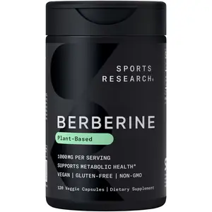Sports Research Berberine - 1000 mg - Vegan Certified, Gluten-Free, Non-GMO - 120 Veggie Capsules