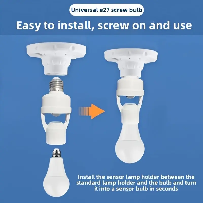 Human Body Infrared Sensor Light Universal Socket, Socket Holder Accessory, Install the Sensor Lamp Holder, Adjustable On Off Switch, 85-265v Wide Voltage Range Motion Sensor, Suitable for Various E27 Bulbs, Smart Home Lighting, Easy to Install