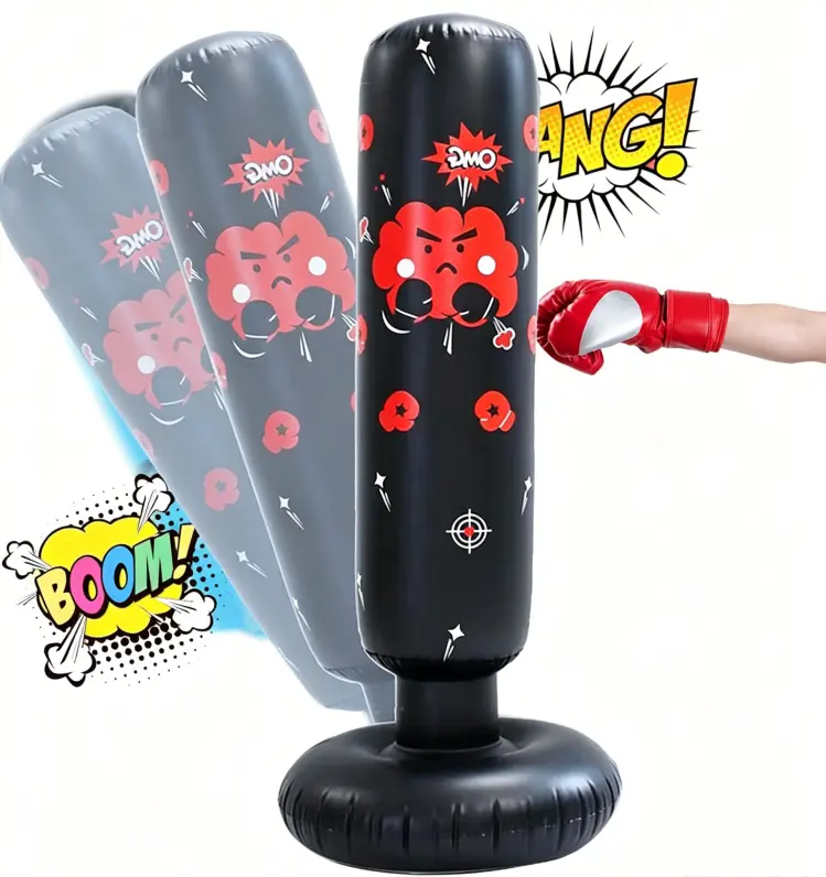 Inflatable Punching Bag with Stand for Kids & Adults, 48-Inch Freestanding PVC Rebound Boxing Column for Fitness & Karate Training