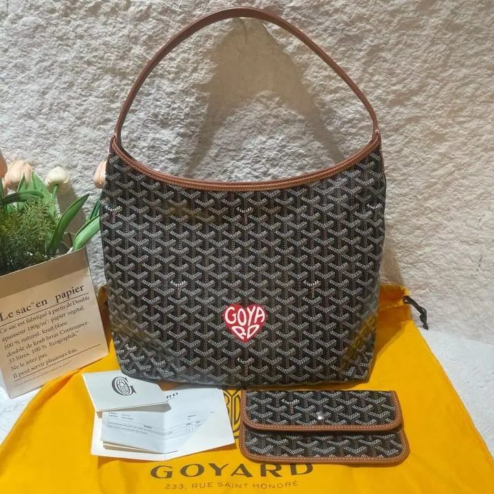 Pre-owned Goyard Bohème Hobo Black/Tan Goyardine Canvas Bag with Pouch 21723666