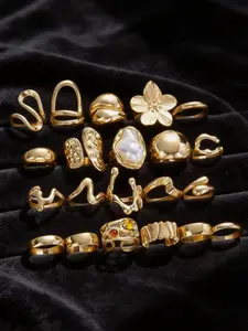 21-Piece Floral Ring Set, Elegant Vintage Geometric Rings, Stackable Jewelry for Women, Perfect for Parties, Dates, Birthdays, Gifts