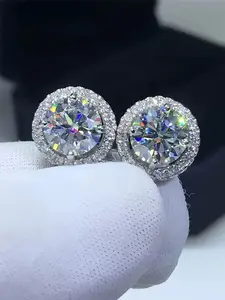 Elegant Silver Color Moissanite Earrings, Classic Fashion Jewelry Gift, Unisex, Perfect for Birthday and Mother's Day