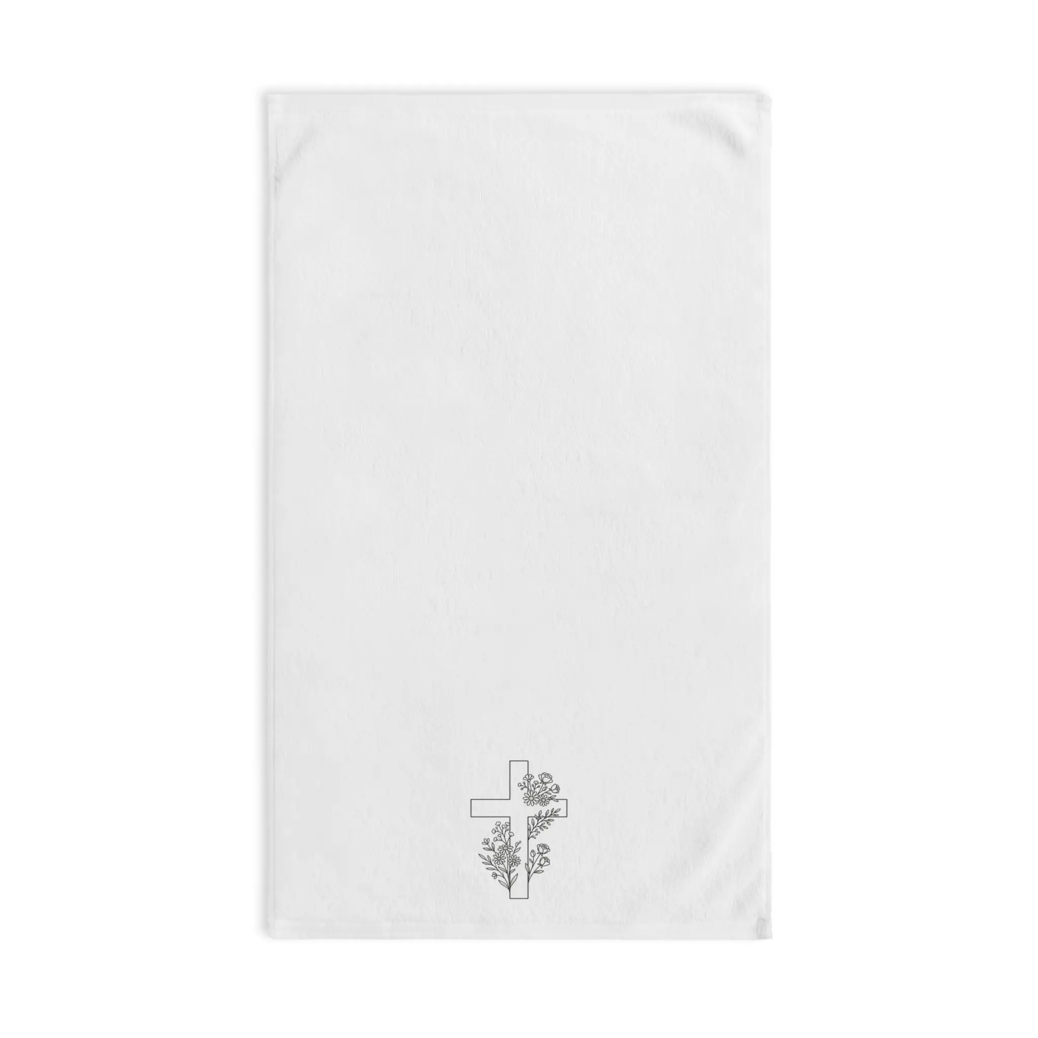 Floral Cross Hand Towel — Minimal Christian Decorative Kitchen & Bath Towel