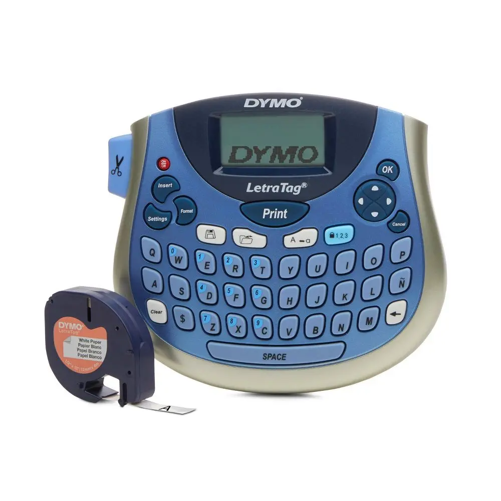DYMO LetraTag 100T Table Top Label Maker: Gray Battery-Powered Plastic Requires 4 AA Alkaline Batteries 9"x8.6"x3.3"