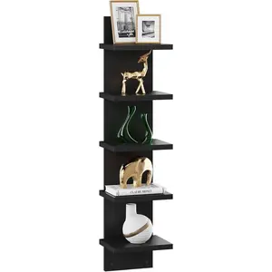 5 Tier Wall Shelf Unit,Black Vertical Shelf,Floating Storage Wall Shelf,Decorative Wall Mount Vertical Shelving for Home, Bedroom,Living Room,Office Decor WBC009B