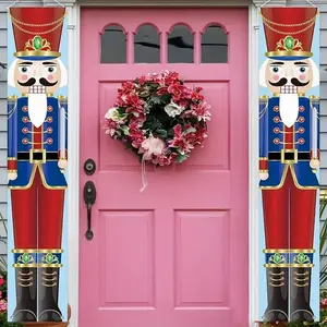 2D Flat Panel Pair, Pull Flag Banner Christmas Nutcracker Sign, Outdoor Decoration & Indoor Party, No Power Needed, Holiday Celebration