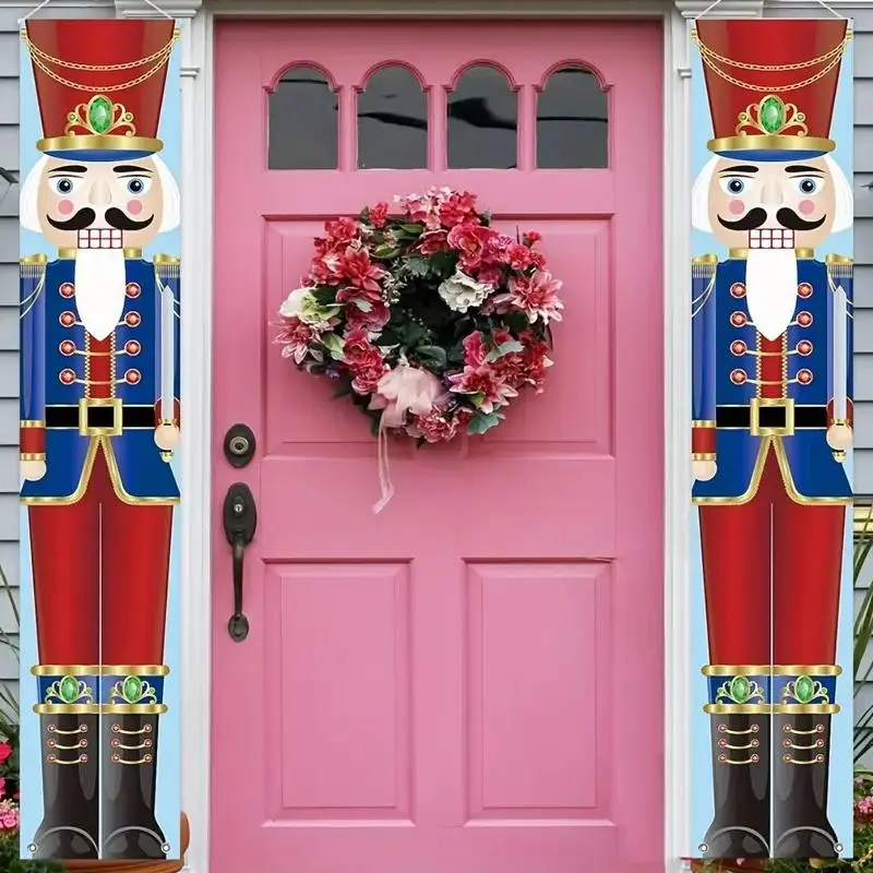 2D Flat Panel Pair, Pull Flag Banner Christmas Nutcracker Sign, Outdoor Decoration & Indoor Party, No Power Needed, Holiday Celebration