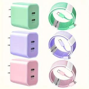 20W+20W Dual USB C MFI Certified PD Fast Charger Block for iPhone, 6FT Long Rapid Type C - Lightning Cable Charger for iPhone 14/13/12/11 Pro/XS/XR/SE, iPad, Colour Fast Charger