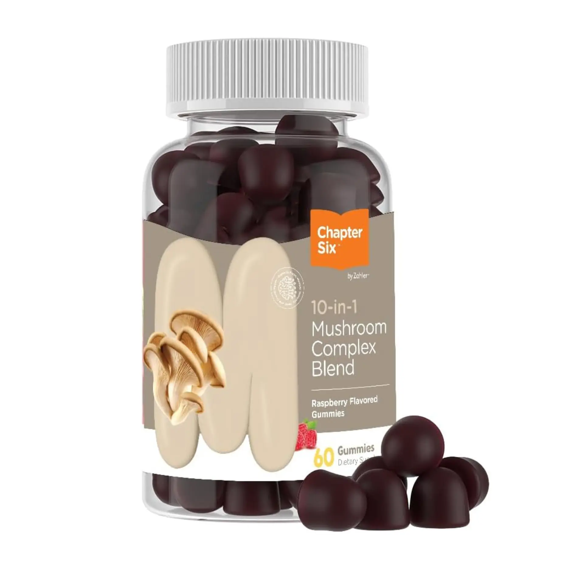 Zahler Chapter Six 10-in-1 Mushroom Gummies – Raspberry Flavored Mushroom Complex with Lion’s Mane, Reishi & Cordyceps – Kosher GMP Certified – 60 Gummies