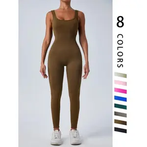 Women’s Backless Seamless Ribbed Jumpsuit – Sculpting Second Skin Fit Sleeveless Bodycon One Piece Romper