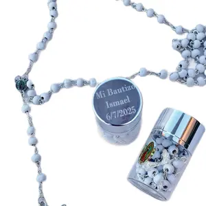 12pcs Baptism Favors Personalized Rosaries, Recuerdos para Bautizo, Communion, Quinceañera, Rosarios Blancos