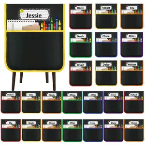 24 Pack Chair Back Organizer Bags, Classroom Chair Storage Pockets with Name Plate, Desk Supplies Organizers, Great Teacher Appreciation Gifts