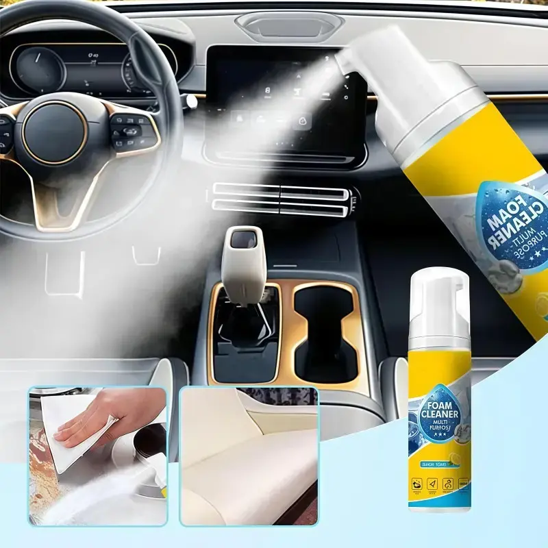 4-in-1 Multi-Enzyme Foam Cleaner Spray, Car Interior Cleaner Kit with Sponge & Towel, All Purpose Deep Cleaning Foam for Leather Seats, Dashboard, Windows, Kitchen Grease, Bathroom Tiles & Sofa Upholstery 150ML