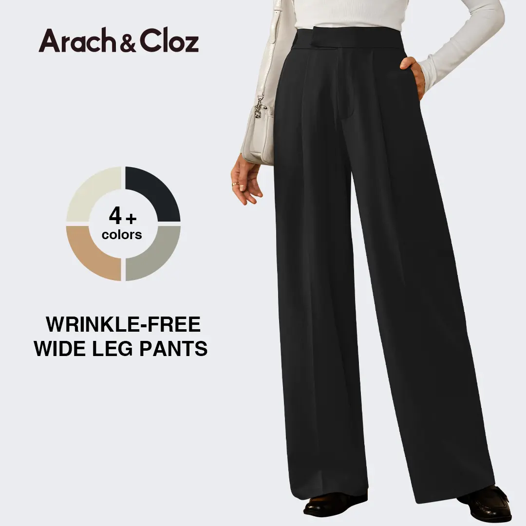Arach&Cloz Women's Wrinkle-Free Pleated Business Wide Leg Pants Spring 2026 SummerVibes
