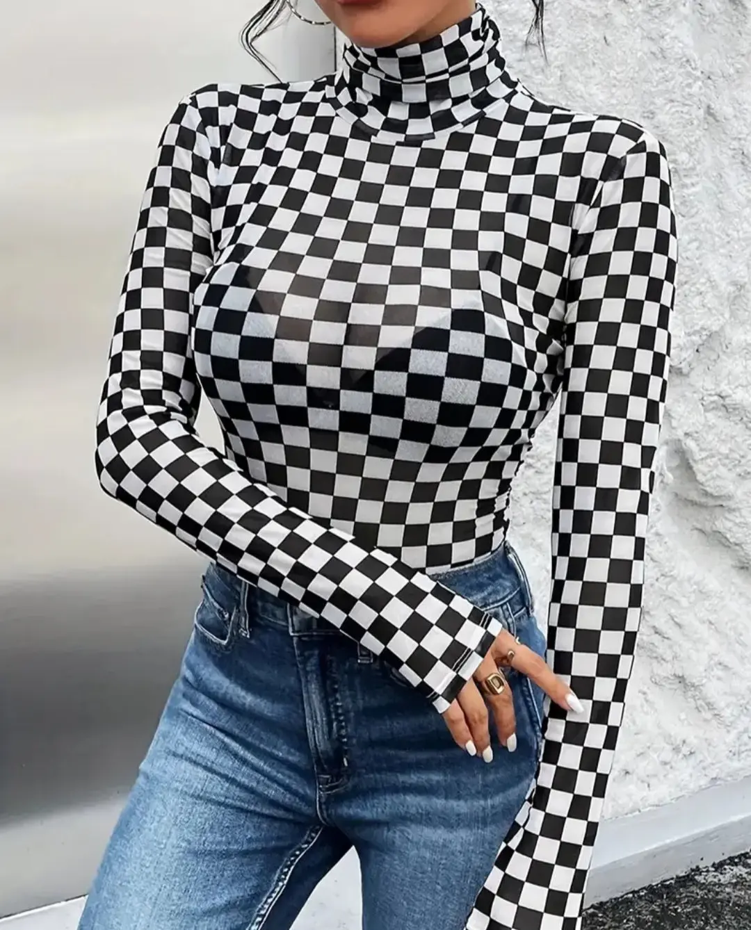 Mesh checkered bodysuit