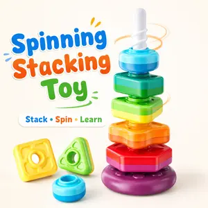 Baby Spinning Stacking Toy for Toddlers 1-3, Rainbow Ring Stacker with Rattle Beads & Numbers 1-6, Corkscrew Spin Sensory Learning Toy for Fine Motor Skills, 1st Birthday Gift for Boys & Girls
