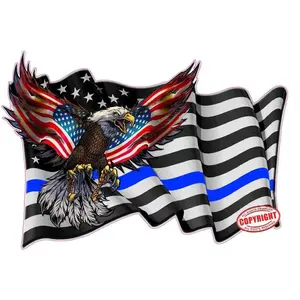 Thin Blue Line American Flag Eagle Decal with Waving Design - Patriotic and Unique