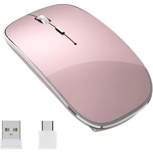 Wireless Mouse Chargeable Portable Silent USB and Type-C Dual Mode Wireless Mouse 3 Adjustable DPI for Laptop, Mac, Android, PC (Q23S Black) (Rose Gold)