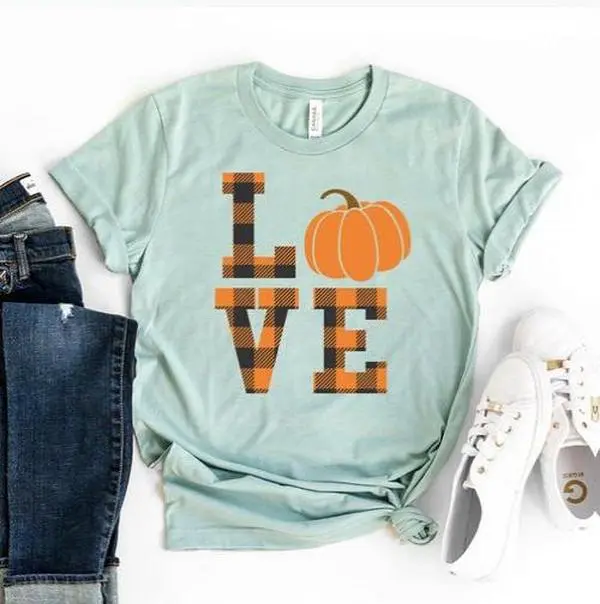 Bella Canvas Love Fall T-shirt in Premium Ring Spun Cotton with Plaid Design Soft Lightweight Comfortable Fit XS-3XL