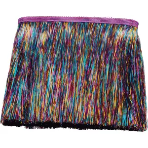 5 Yards 6Inch/8Inch Tinsel Fringe Trim Shiny Foil Effect for Clothing Accessories DIY Craft Latin Stage Dress Party Decor (Rainbow Black, 8 Inch)