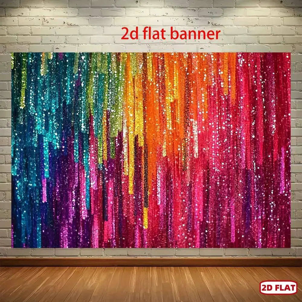 1PC Polyester Reusable 2D Flat Multicolored Rainbow Sequin Banner, Dripping Visual Effect Photo Backdrop for Birthday, Wedding & Festival Party Sequins Backdrop Decoration, Photo Backdrops