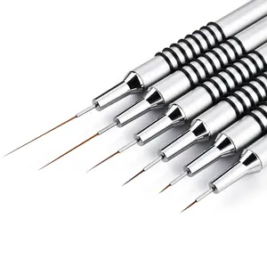6Pcs Nail Art Liner Brushes Set, 5/7/9/11/20/25mm Nail Art Design Brush Striping Thin Long Lines Dotting Drawing Pen, UV Gel Polish Painting Metal Handle Striper Brushes