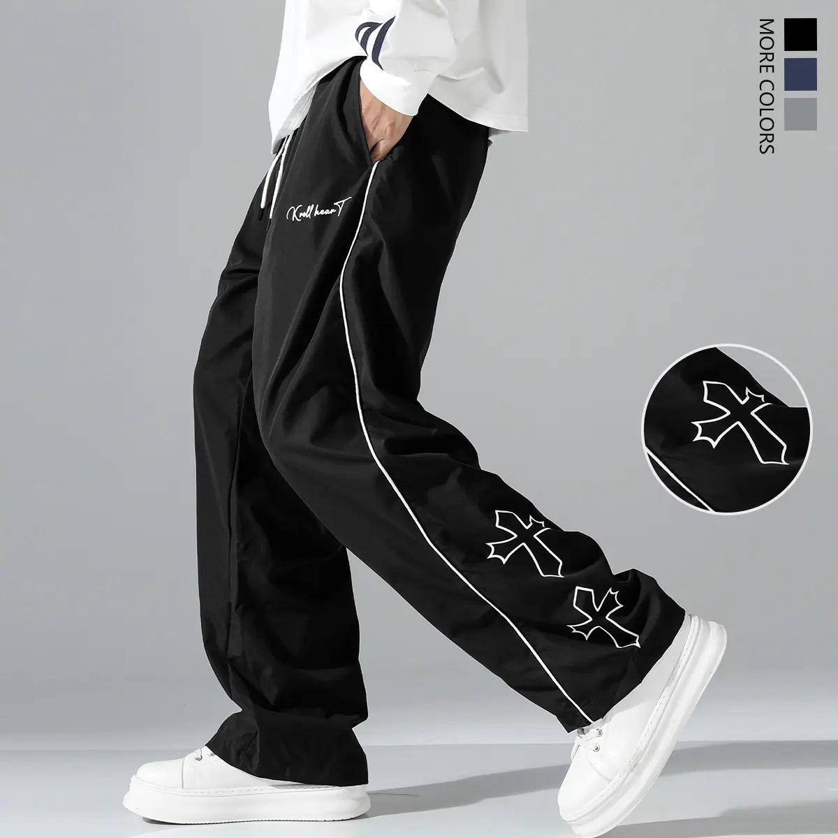 Men's Baggy Sweatpants - Contrast Piping, Quick Dry, Loose-Fit Athleisure Gymwear, Activewear Bottoms, Athletic Bottoms, Mens Clothing, All-Season Daily Wear, Machine-Washable Sport Joggers, Men's Stuff,travel essentials,camping essentials, Male Clothing