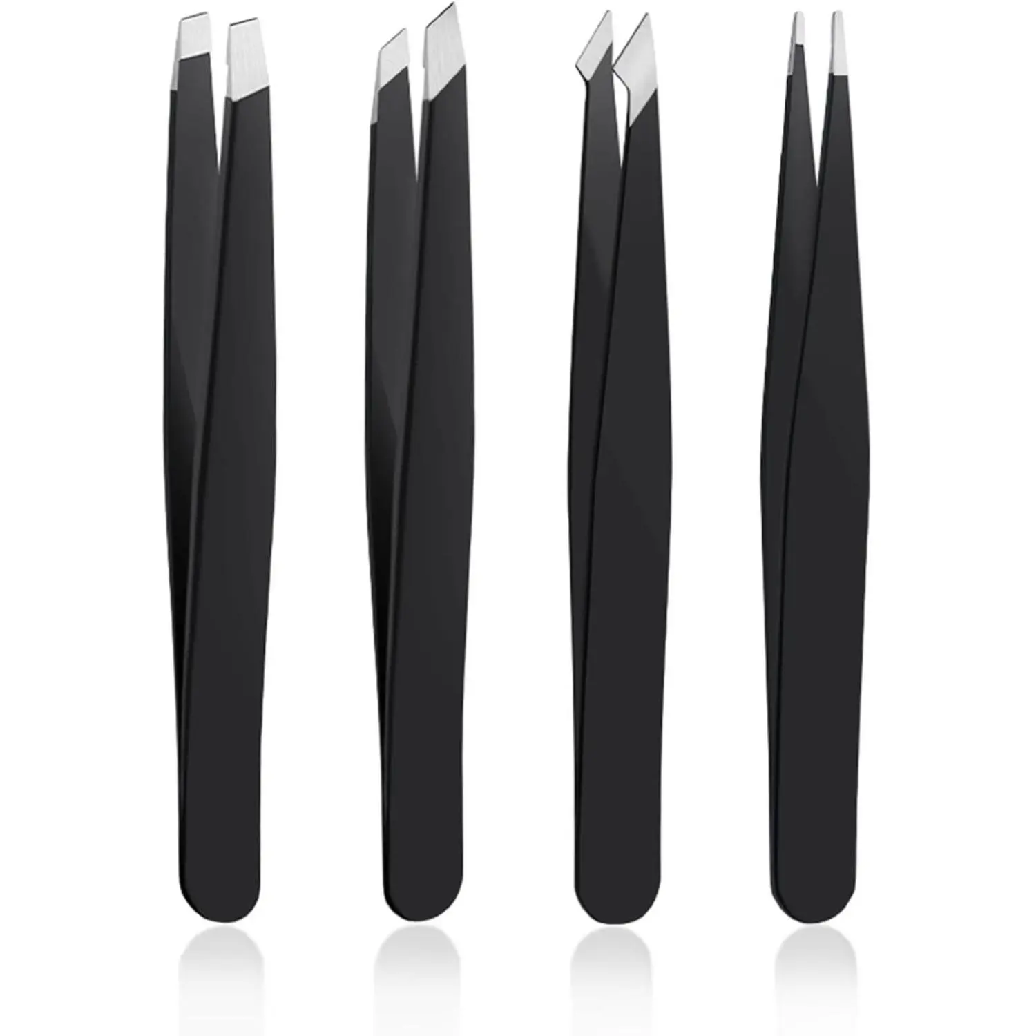 4 PCS Stainless Steel Tweezers Set, Professional Beauty Care Tool with Slanted Tip for Precision Eyebrow Shaping and Ingrown Hairs, Eyebrow Hairs