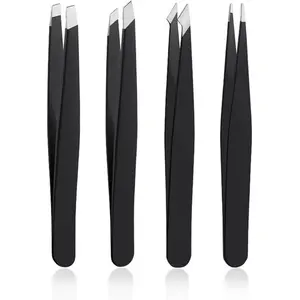 4 PCS Stainless Steel Tweezers Set – Precision Tweezers for Ingrown Hair, Facial Hair, Splinter, Blackhead and Tick Remover