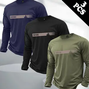 Men's Fashion 3-Piece Set Long Sleeve T-Shirt Trendy Horizontal Striped Forest Print All-Season Suitable Top for Outdoor Sports and Exercise Athletic T-Shirt Gift for Boyfriend First Choice