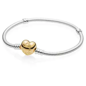 PANDORA Moments 925 Sterling Silver Bracelet with 18k Gold Plated PANDORA Shine Heart Clasp - 21cm 560719-21
