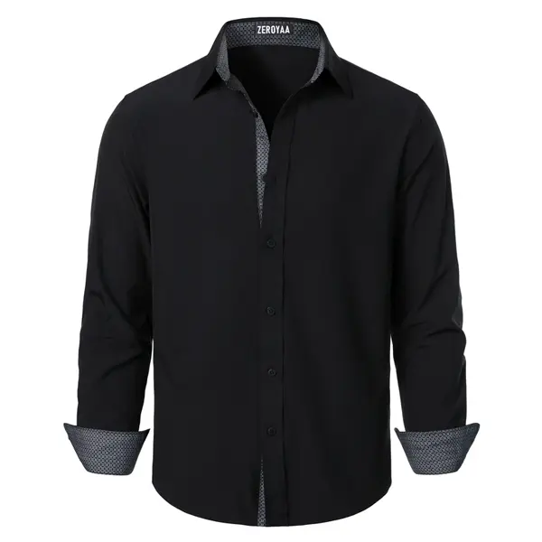 ZEROYAA Men's Regular Fit Dress Shirt Stretch Wrinkle-Free Long Sleeve Casual Business Button Up Shirts Menswear Soft Stylish Fabric